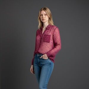 Diane Von Furstenberg Fuchsia Sheer Blouse